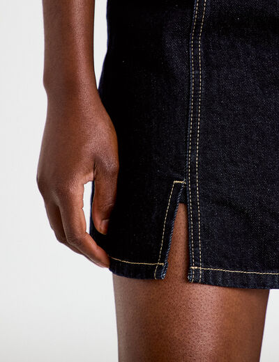Jupe-short trap&egrave;ze en jean denim brut femme