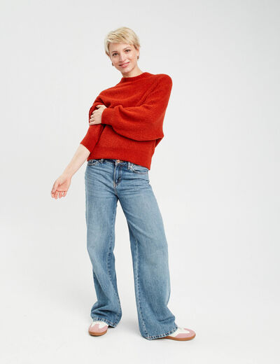 Pull col montant marron cognac femme
