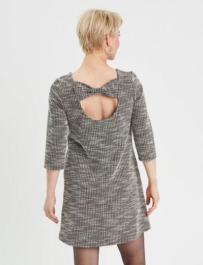 Robe droite manches 3/4 tweed noir femme