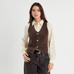 Veston sans manches en jean marron foncé femme