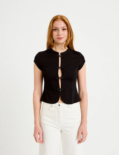 Top cintr&eacute; manches courtes noir femme