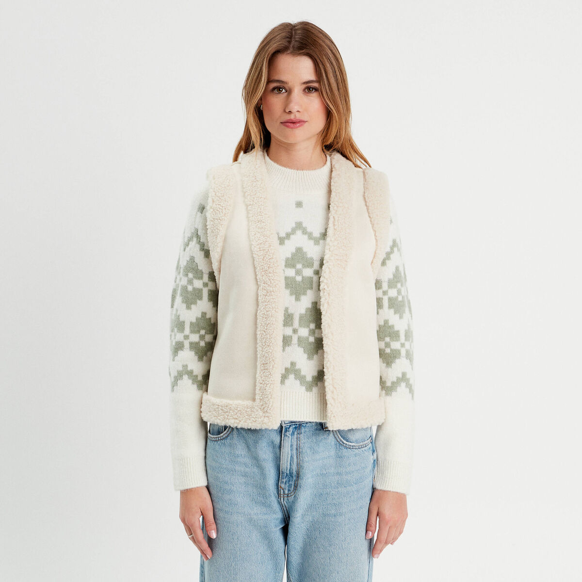 Veste sans manches ecru femme