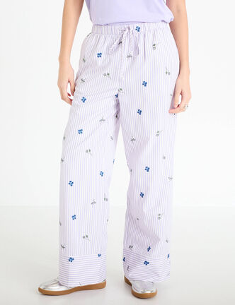 Pantalon large brod&eacute; Bridgerton violet clair femme