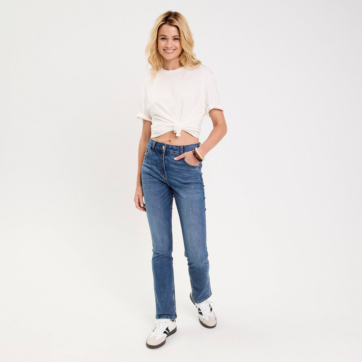 Jean droit regular taille standard denim stone femme