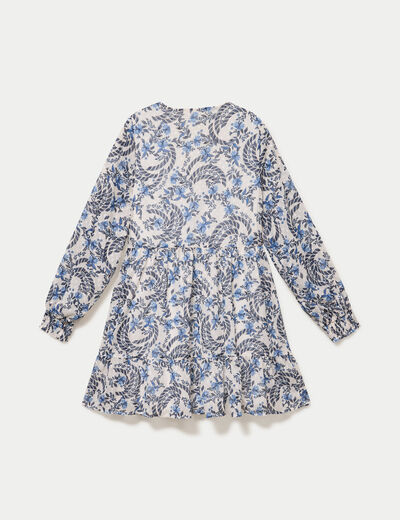 Robe droite col v manches longues blanc femme