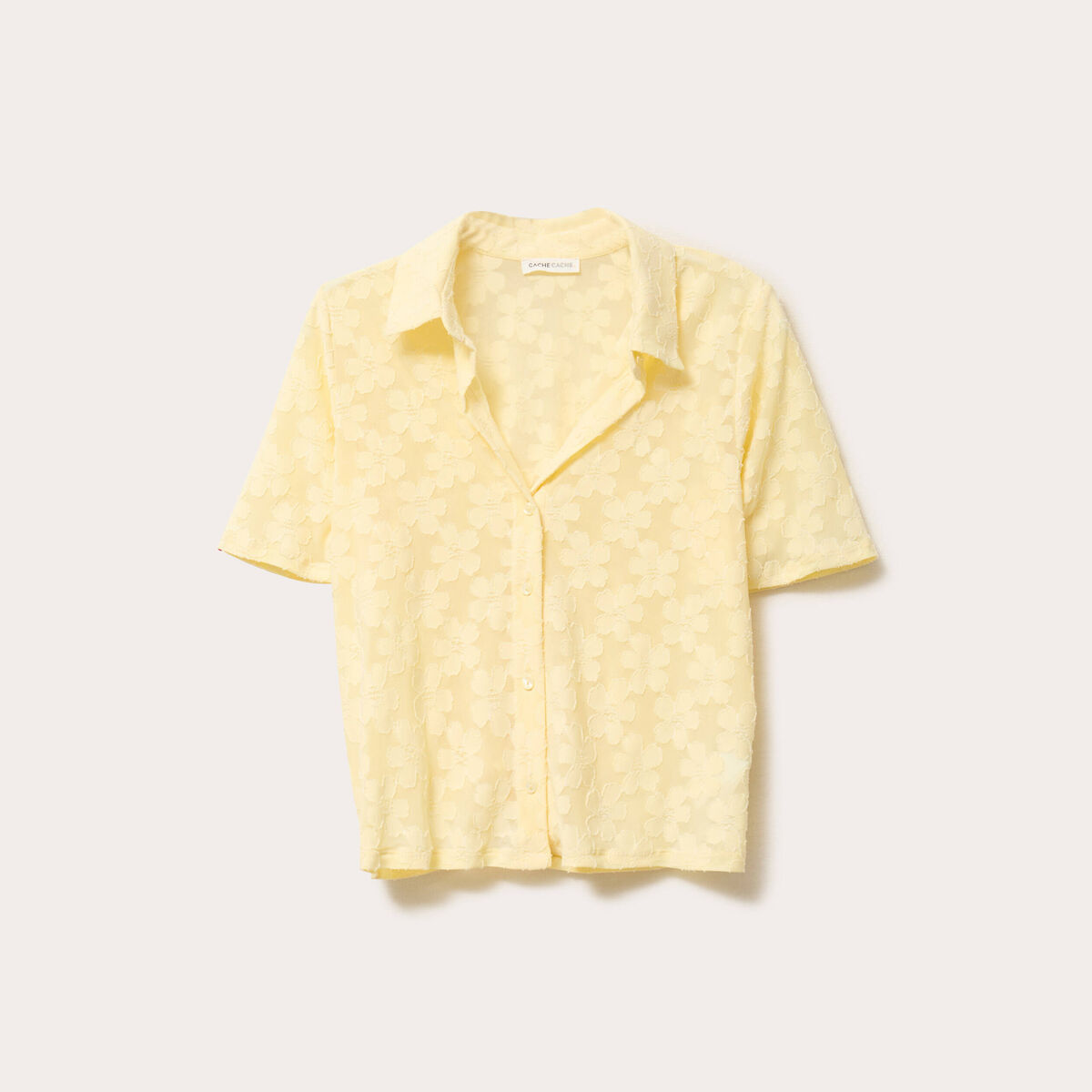 Chemise manches courtes jaune clair femme