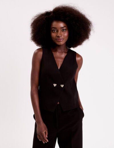 Gilet sans manches boutons coeur noir femme