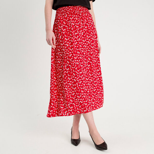 Jupe longue fluide rouge femme