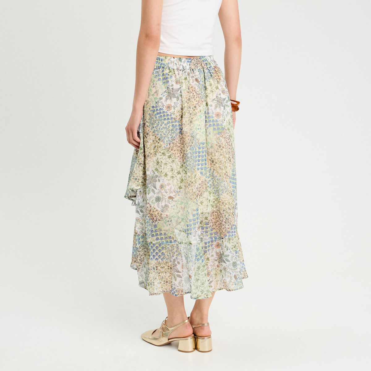 Jupe longue évasée blanc femme