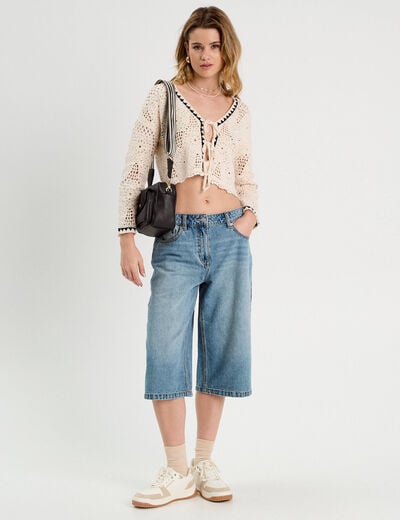 Gilet effet crochet et noeuds beige femme