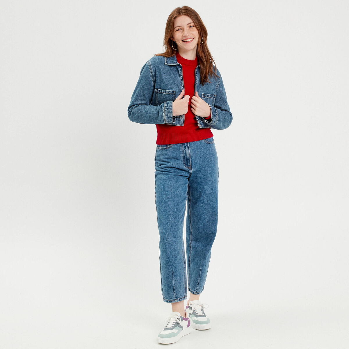 Pull manches longues rouge femme