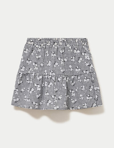 Jupe-short vichy broderie noir femme