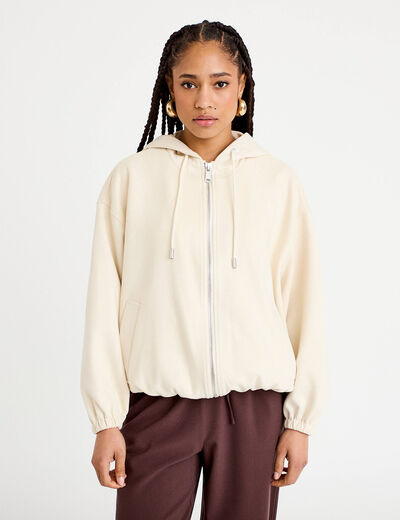 Veste &agrave; capuche bas resserr&eacute; sable femme