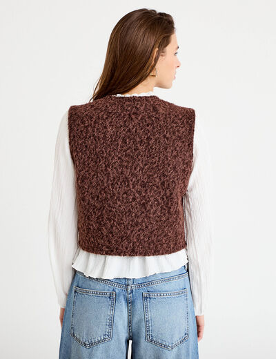 Veste sans manches col rond marron fonc&eacute; femme