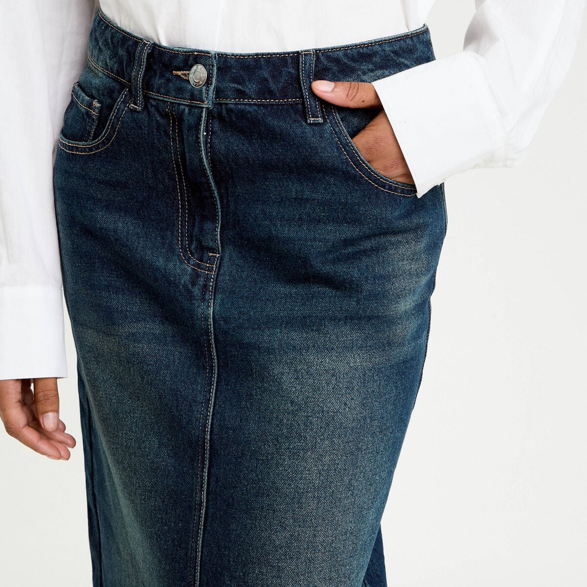 Jupe crayon taille standard bleu fonc&eacute; femme