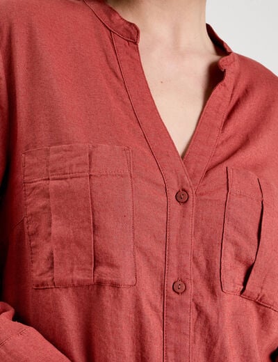 Chemise manches 3/4 contenant du lin vieux rose femme