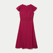 Robe longue droite col v manches courtes rouge femme