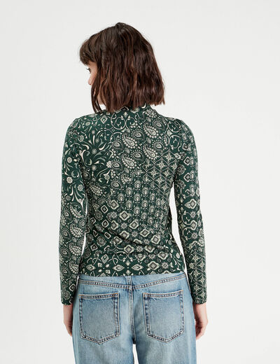 T-shirt col montant vert femme