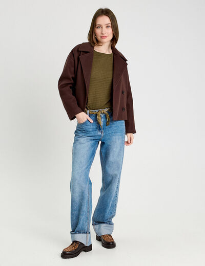 Pull col bateau vert kaki femme