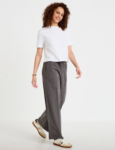 Pantalon large taille standard gris femme