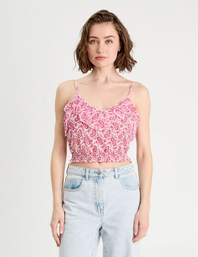 Blouse cropped volants blanc femme