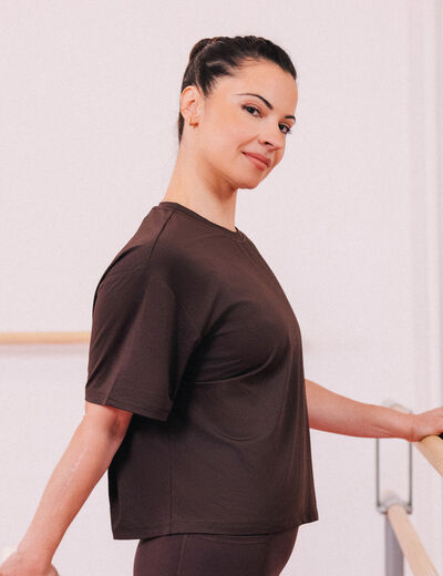 T-shirt manches courtes activewear marron fonc&eacute; femme