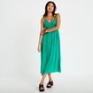 Robe longue bi-mati&egrave;re col v vert femme
