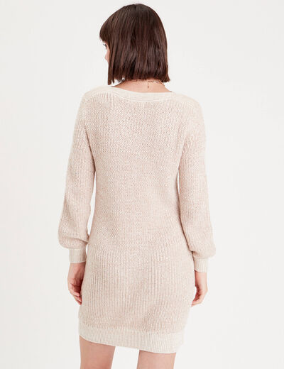 Robe pull droite col rond ivoire femme