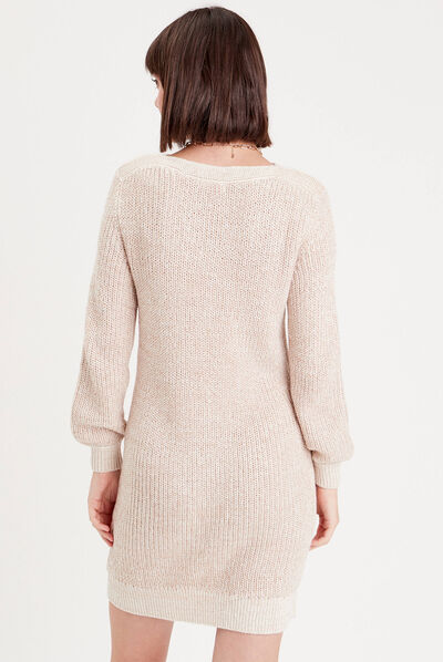 Robe pull droite col rond ivoire femme