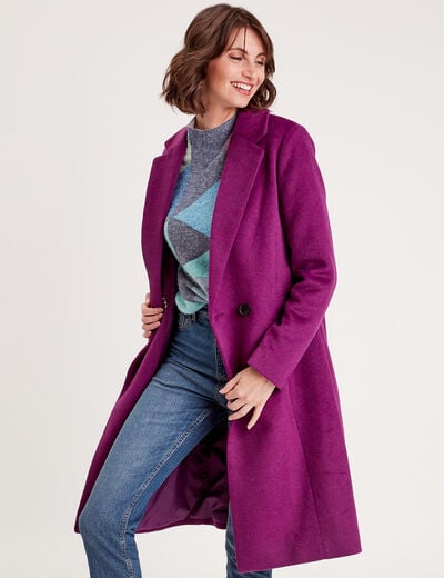 Manteau cintré boutonné violet foncé femme
