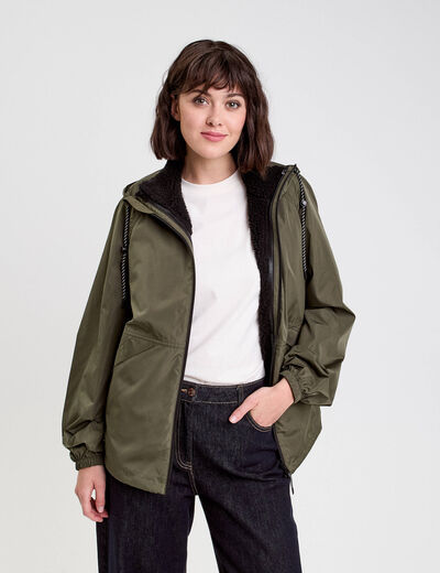 Parka déperlante 2-en-1 vert kaki femme