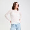 Top transparent col rond manches longues ecru femme