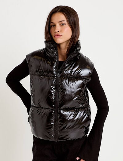 Doudoune col montant manches longues noir femme