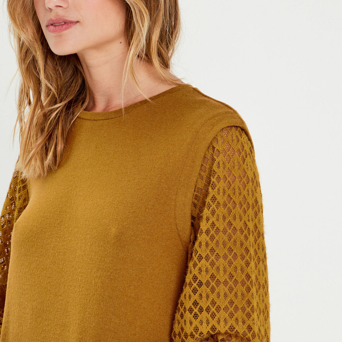 Blouse manches ajourées vert olive femme