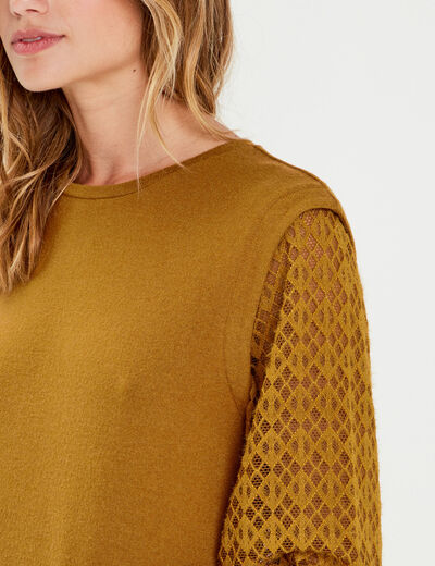 Blouse manches ajourées vert olive femme