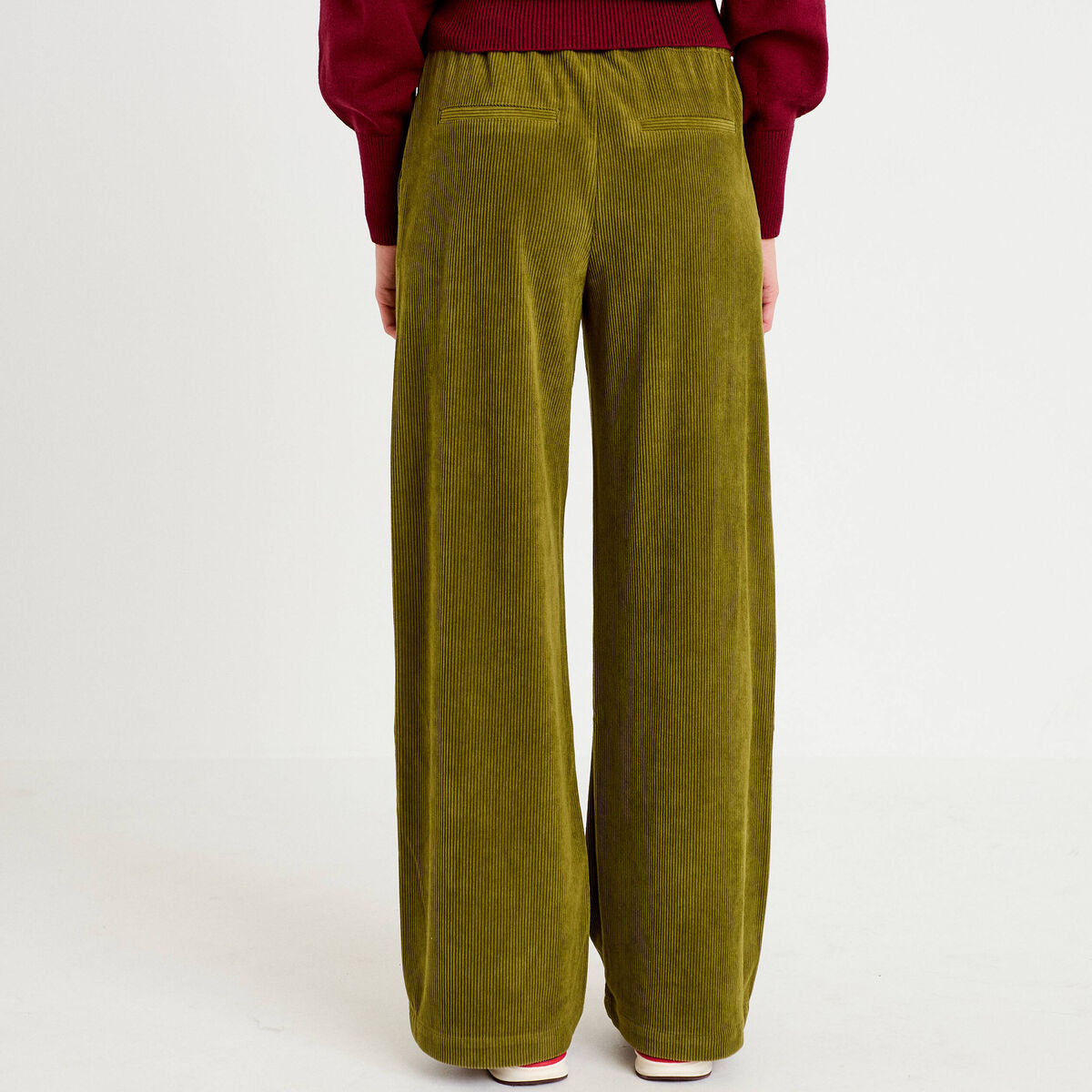 Pantalon jogging taille standard velours vert kaki femme