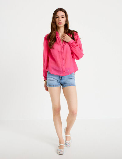Blouse oversize manches longues rose fushia femme