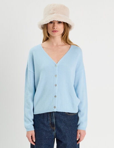 Gilet manches longues bleu ciel femme
