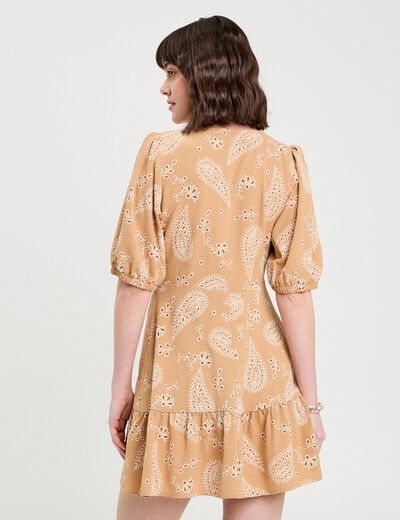 Robe évasée manches courtes camel femme