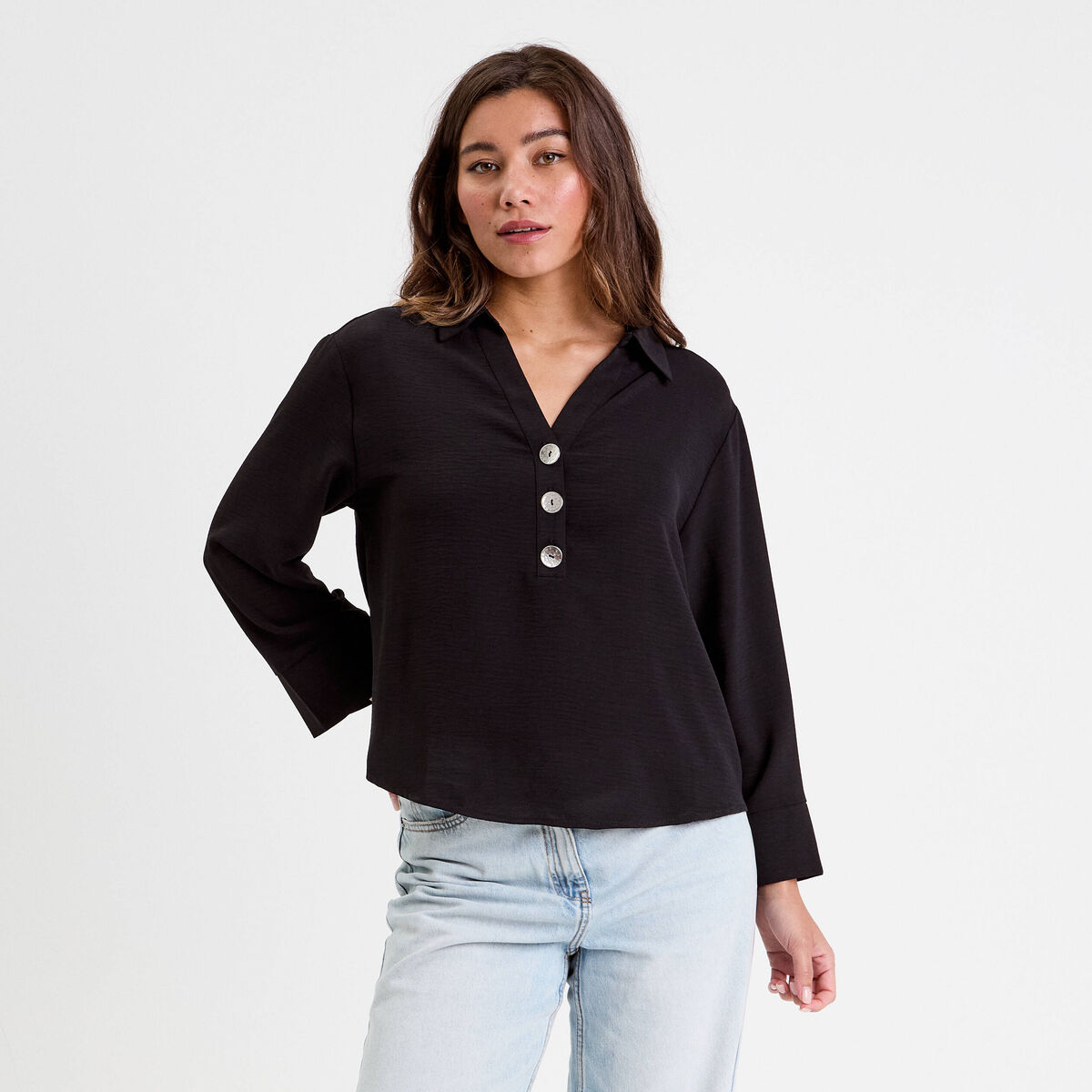 Blouse manches longues noir femme