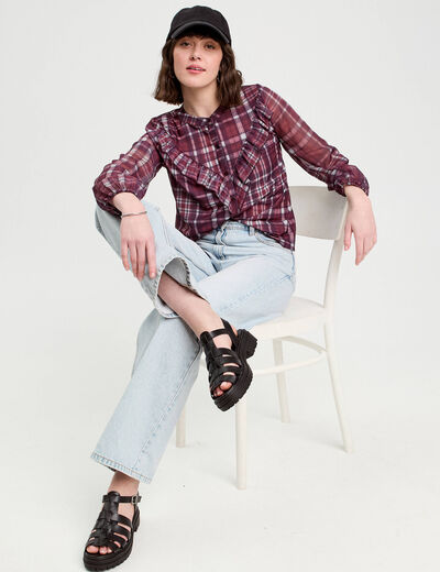 Chemise manches longues prune femme