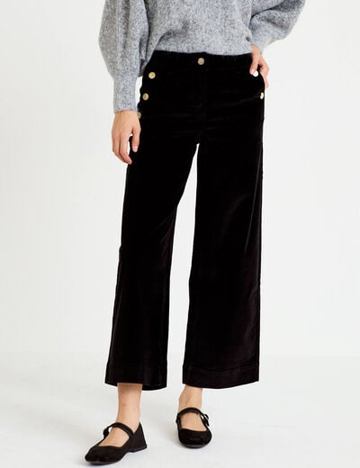 Pantalon taille haute velours noir femme