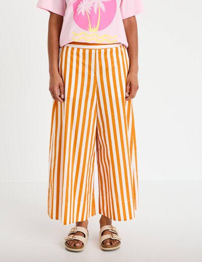Pantalon jupe-culotte orange fluo femme