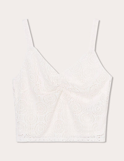 Débardeur cropped dentelle ecru femme
