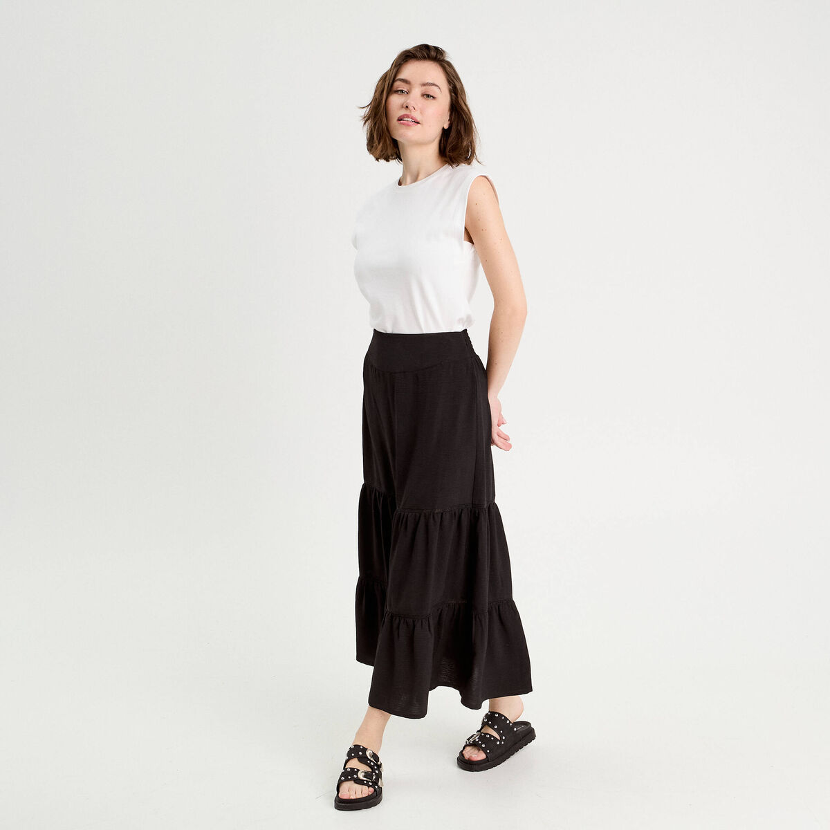 Jupe longue évasée noir femme