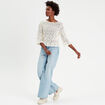 T-shirt manches 3/4 macramé ecru femme