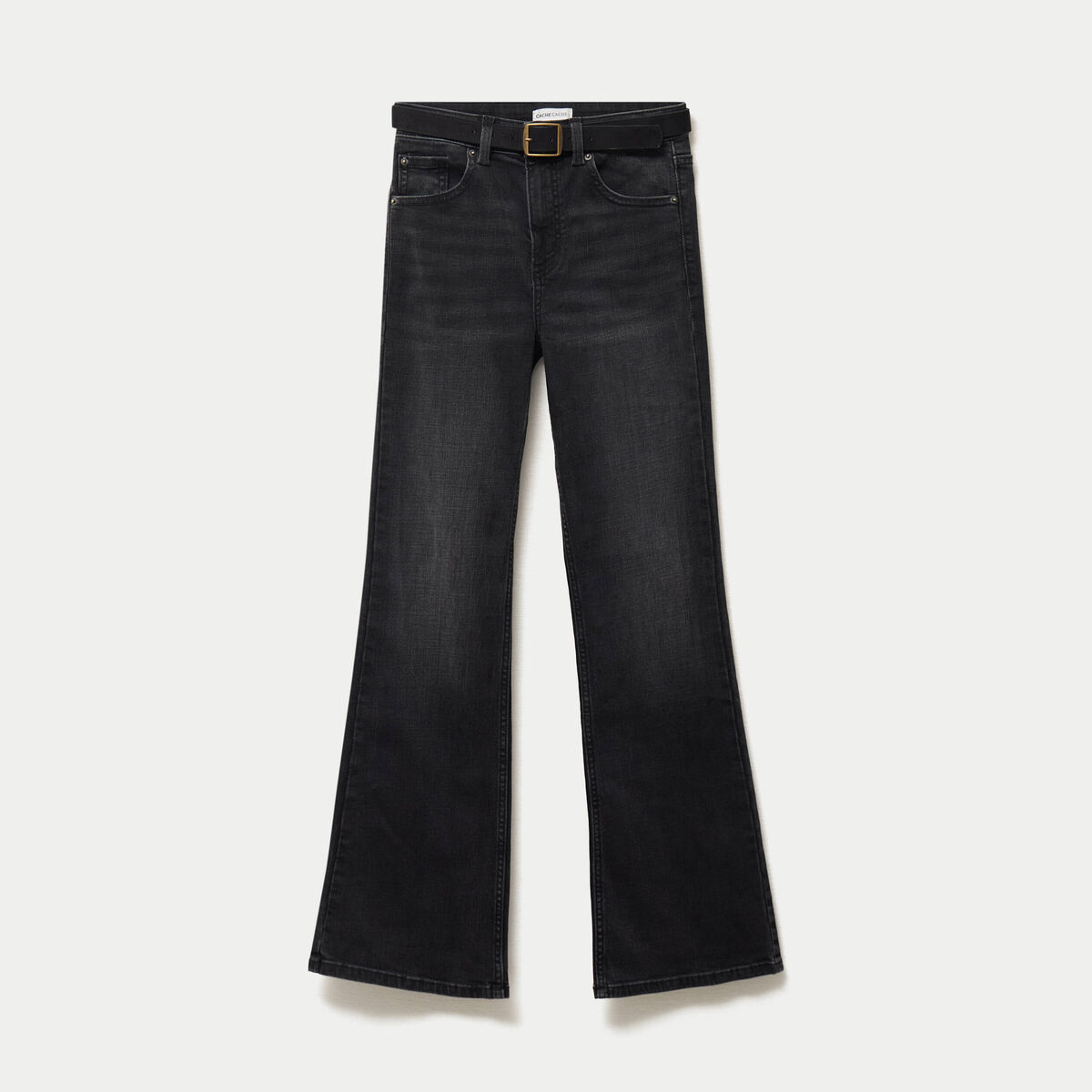 Jean bootcut avec ceinture amovible denim noir femme