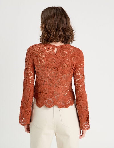 Pull ajouré effet crochet terracotta femme