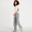 Jean wide leg taille haute brod&eacute; denim gris femme