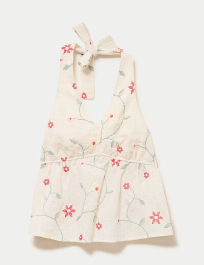 Top dos nu brod&eacute; blanc femme